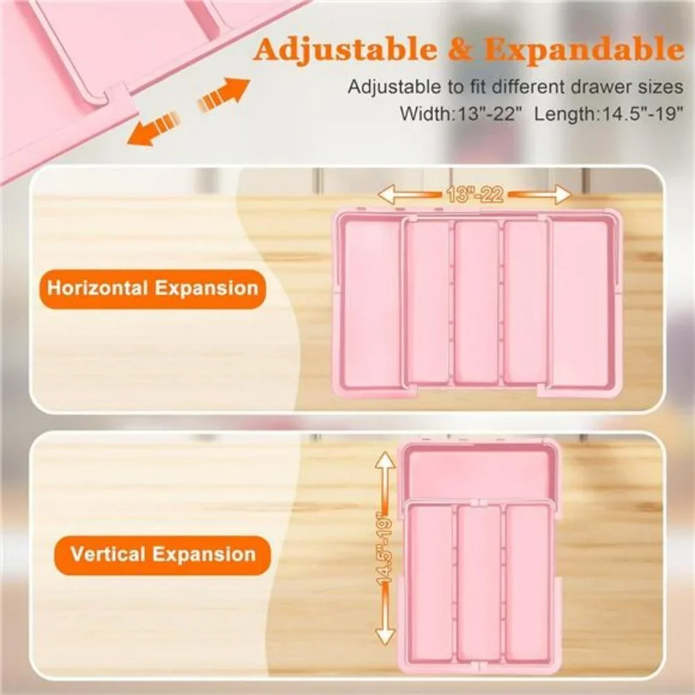 Large expandable silverware drawer organizer utensil cutlery flatware tray holde
